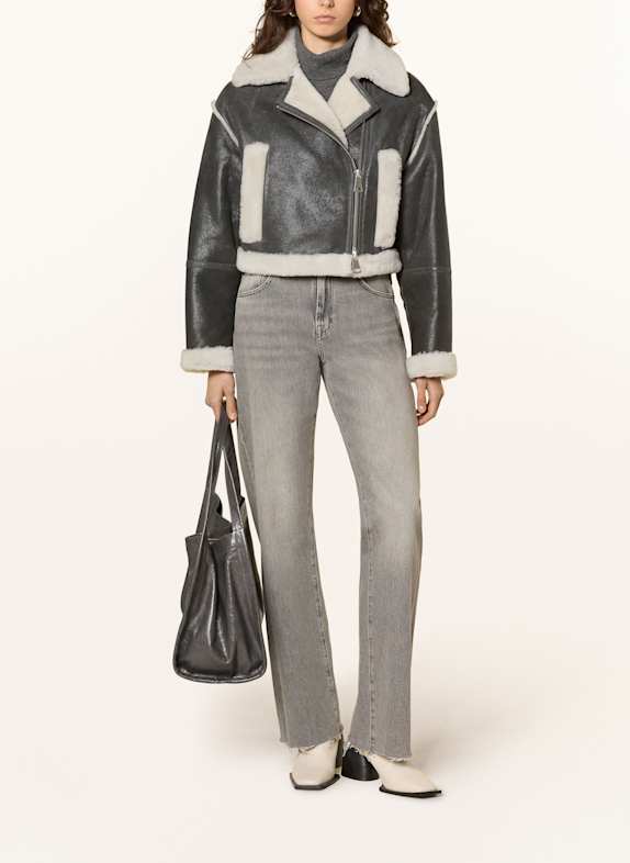 MRS & HUGS Cropped-Lederjacke DUNKELGRAU/ CREME