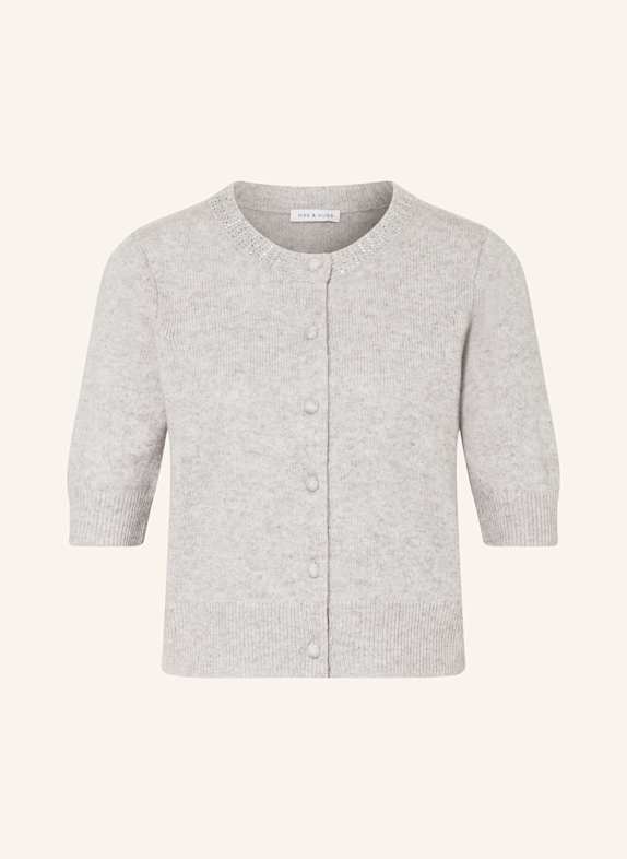 MRS & HUGS Strickjacke aus Cashmere mit Schmucksteinen HELLGRAU