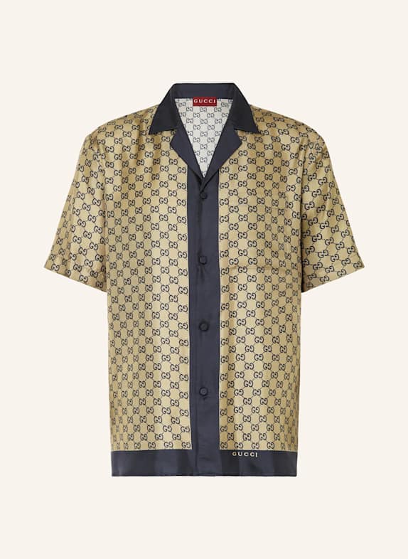 GUCCI Oxfordhemd aus Seide DUNKELBLAU/ BEIGE