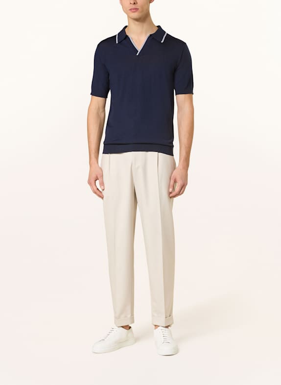 STROKESMAN'S Strikket polo-shirt MØRKEBLÅ