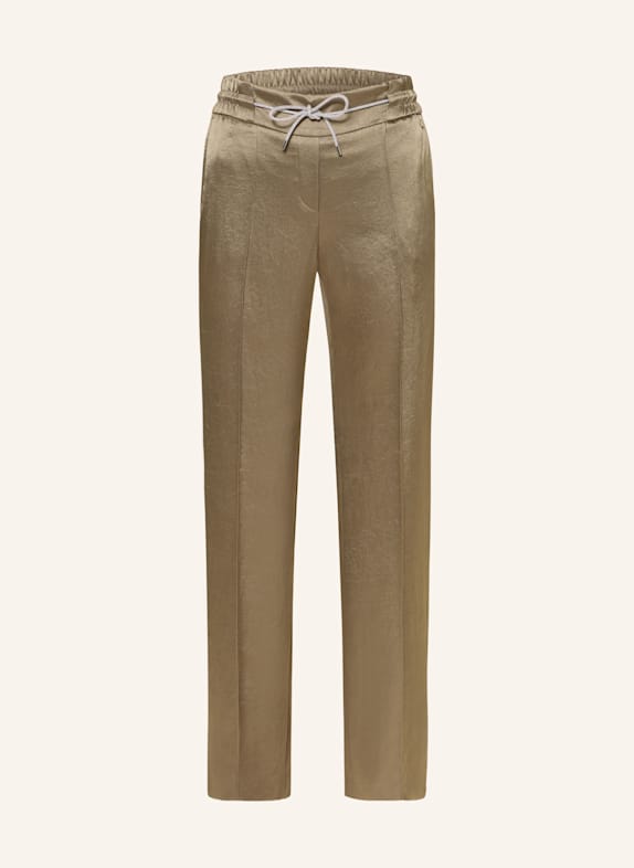 MARC CAIN Satin Marlene trousers with decorative gems KHAKI