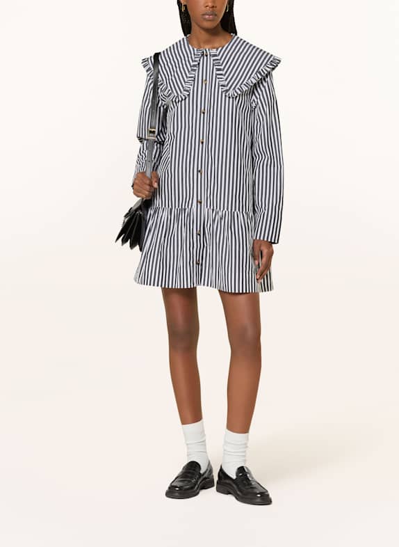 GANNI Kleid mit Rüschenbesatz SCHWARZ/ WEISS