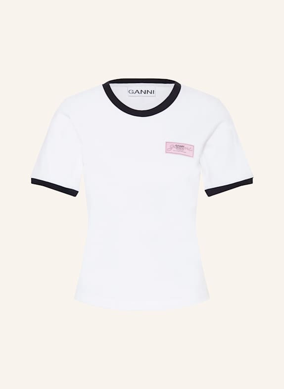 GANNI Cropped T-shirt WHITE/ BLACK