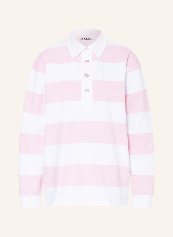 GANNI Jersey polo shirt ROSE/ WHITE
