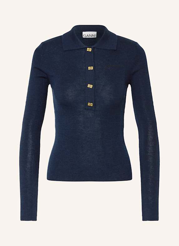 GANNI Knitted polo shirt DARK BLUE