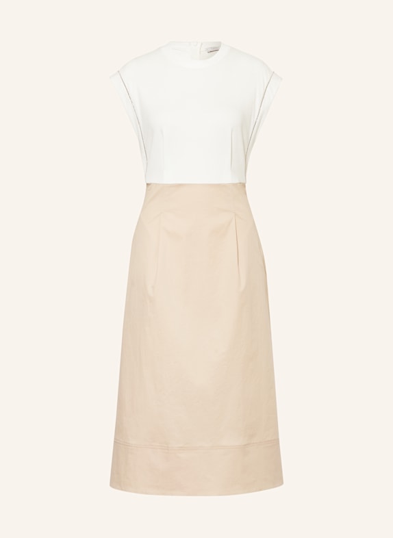 PESERICO Dress in mixed materials with decorative gems WHITE/ BEIGE