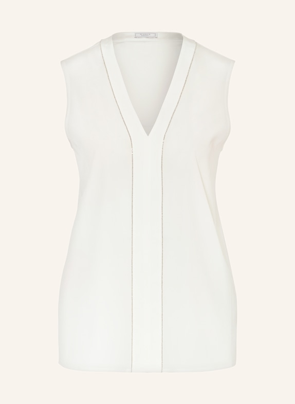 PESERICO Blouse top made of silk with decorative beads WHITE