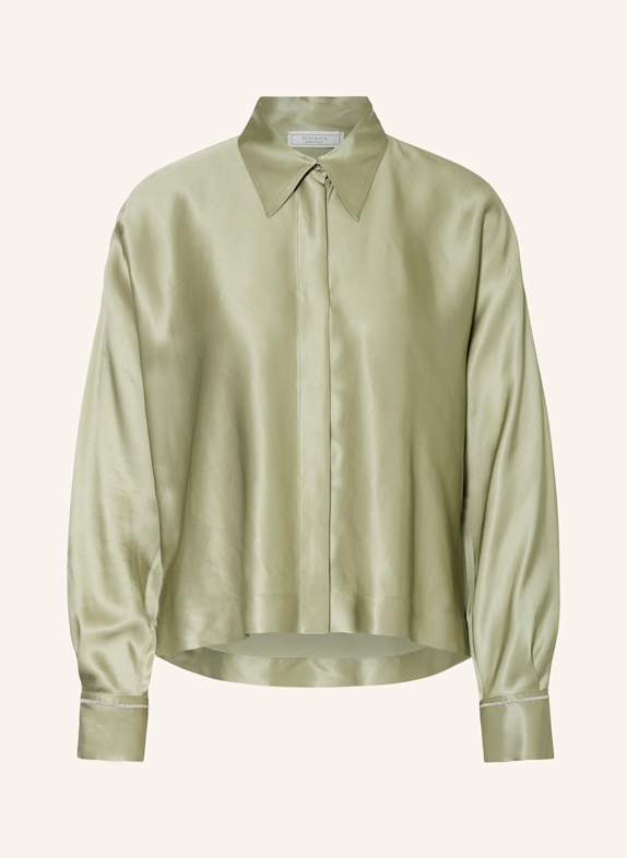 PESERICO Cropped shirt blouse with decorative beads LIGHT GREEN