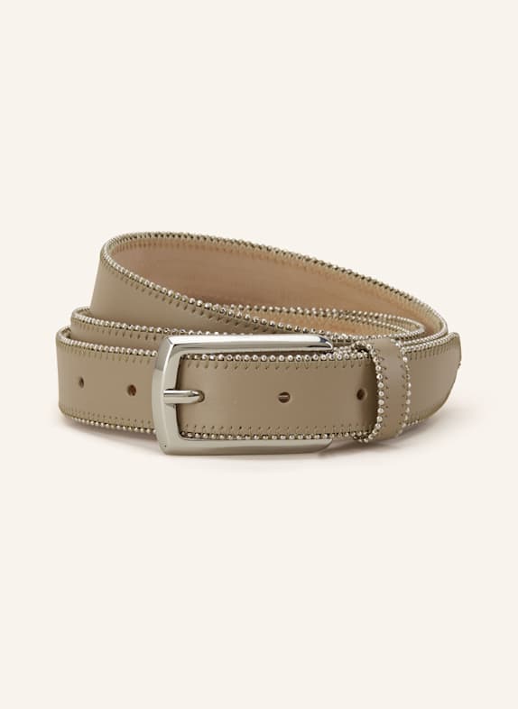 PESERICO Leather belt with decorative gems LIGHT BROWN