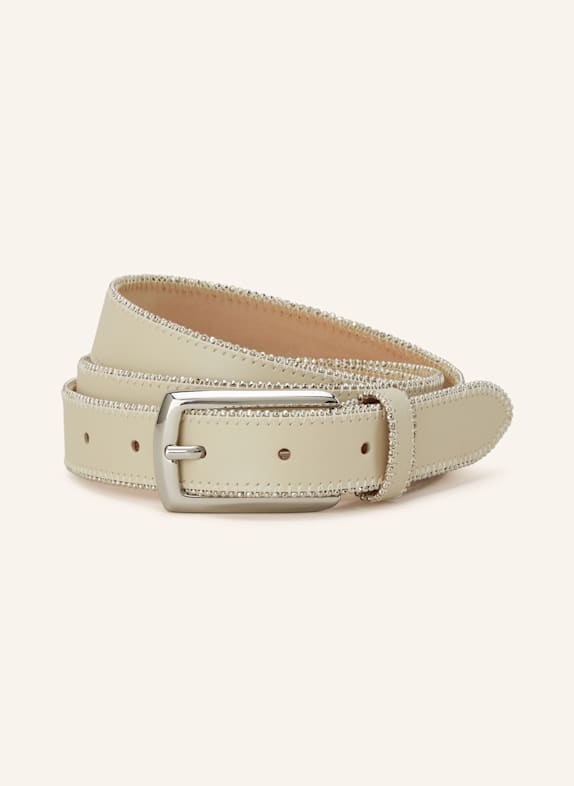 PESERICO Leather belt with decorative gems CREAM
