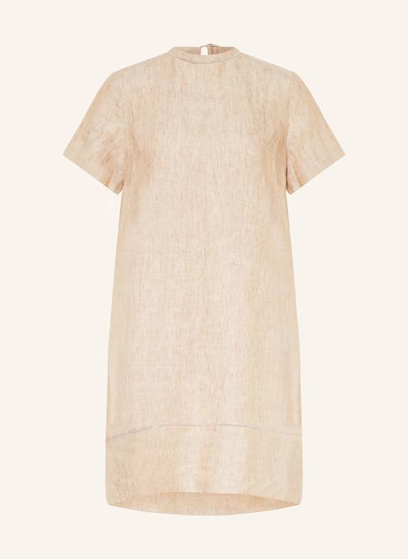 PESERICO Linen dress with decorative gems BEIGE