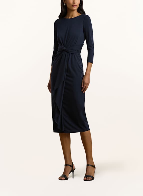 Schluppenkleid im Materialmix Jerseykleid mit 3/4-Arm DUNKELBLAU
