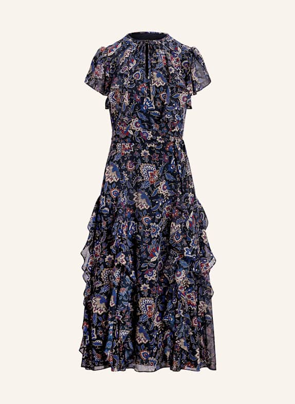 LAUREN RALPH LAUREN Kleid mit Volants DUNKELBLAU/ BLAU/ ROT