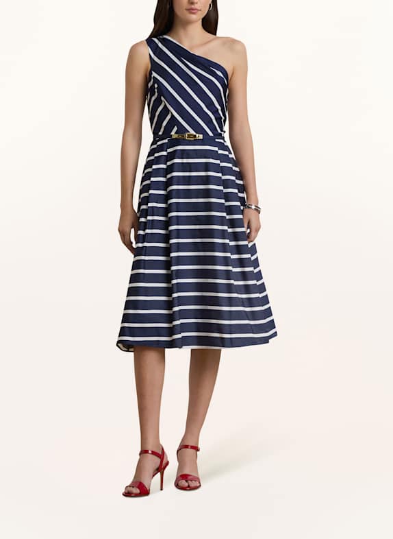 LAUREN RALPH LAUREN One-Shoulder-Kleid DUNKELBLAU/ WEISS