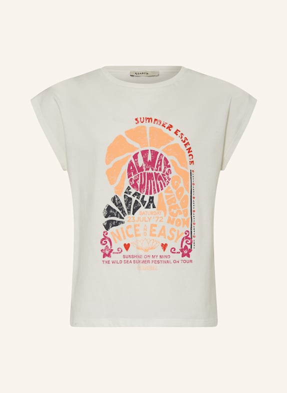 GARCIA T-Shirt ECRU/ HELLORANGE/ FUCHSIA