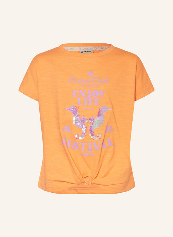 GARCIA T-Shirt mit Pailletten ORANGE/ HELLLILA