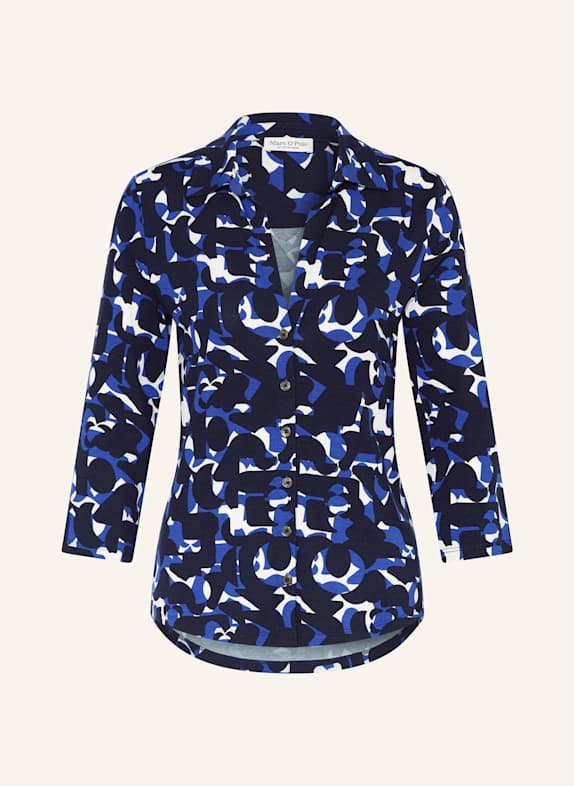 Marc O'Polo Hemdbluse mit 3/4-Arm aus Jersey DUNKELBLAU/ BLAU/ WEISS