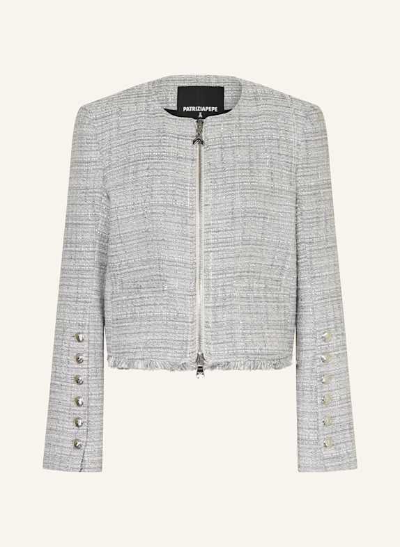 PATRIZIA PEPE Bouclé-Jacke mit Glitzergarn HELLGRAU/ WEISS