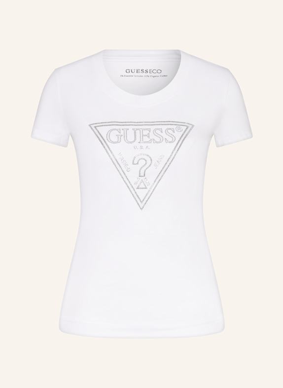 GUESS T-Shirt mit Schmucksteinen WEISS/ SILBER