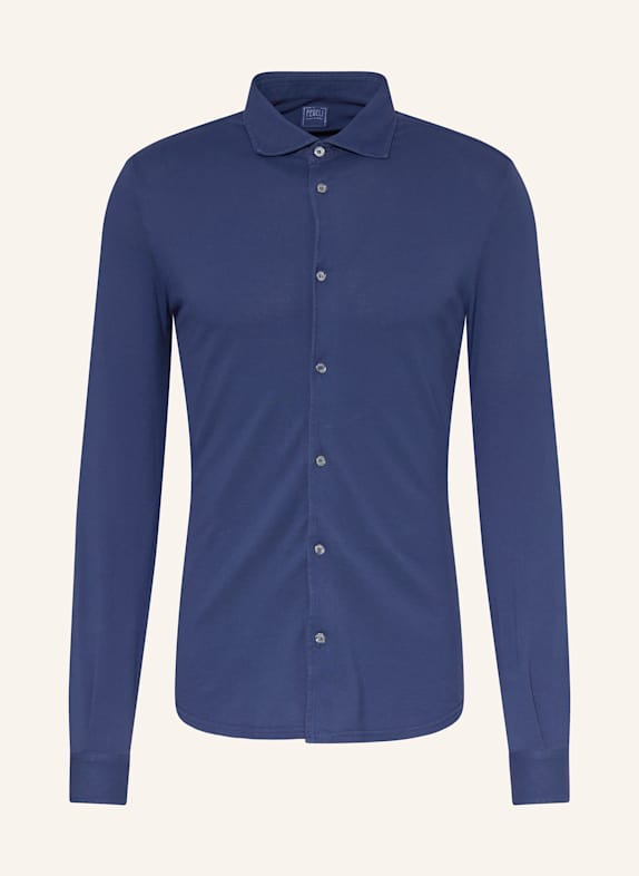 FEDELI Piqué-Hemd Custom Fit DUNKELBLAU