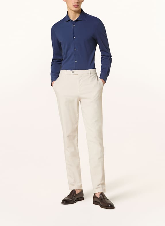FEDELI Piqué-overhemd Custom Fit DONKERBLAUW