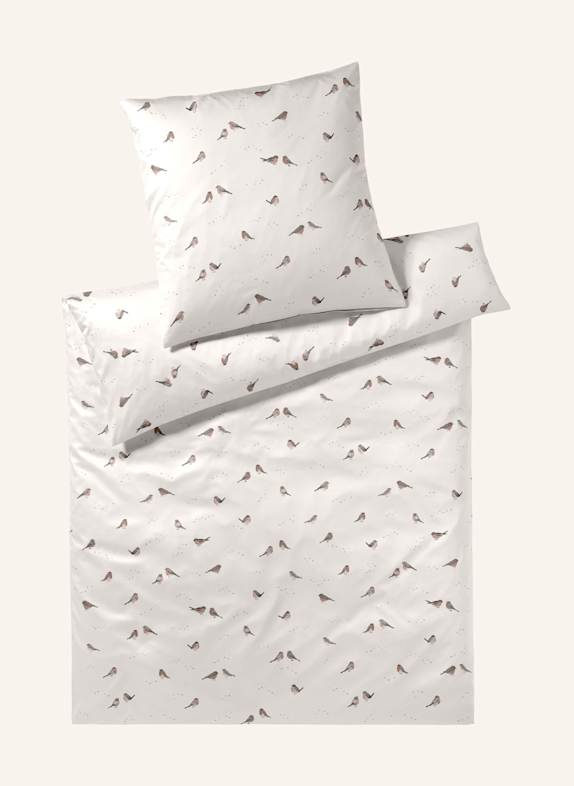 elegante Bettwäsche ROTKEHLCHEN WEISS/ TAUPE