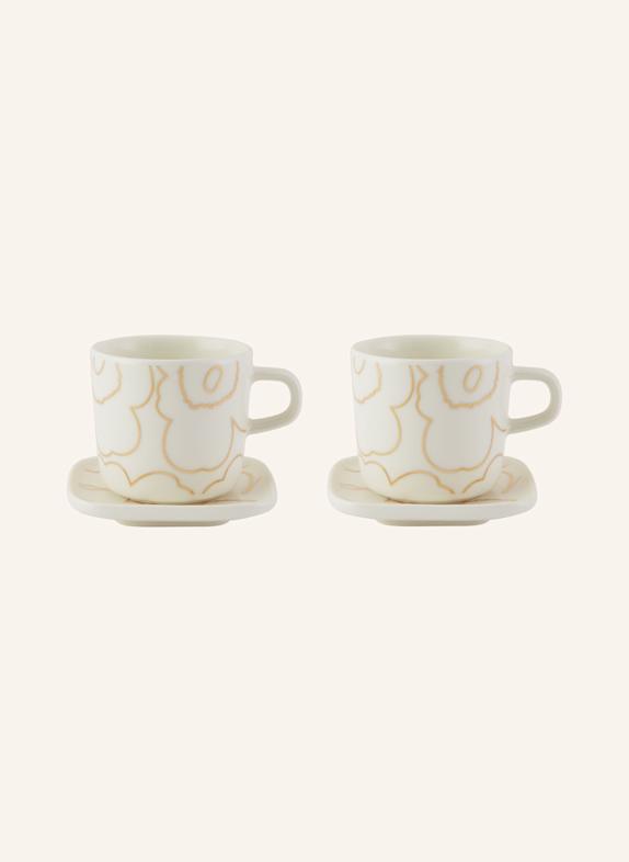 marimekko 2er-Set Kaffeetassen OIVA/PIIRTO UNIKKO mit Untertassen ECRU/ GOLD