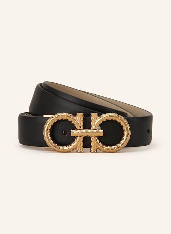FERRAGAMO Ledergürtel SCHWARZ/ CREME