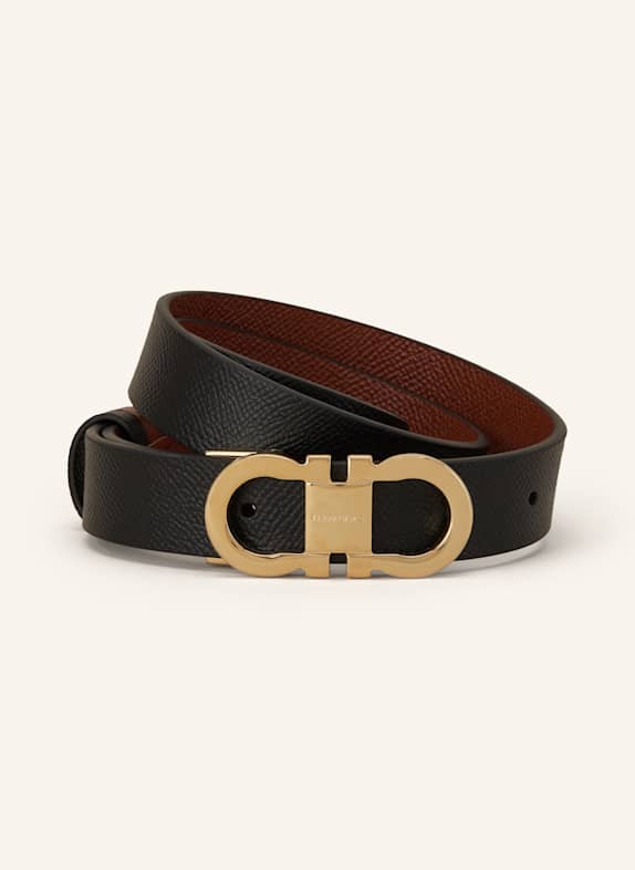 FERRAGAMO Ledergürtel zu Wenden SCHWARZ/ COGNAC