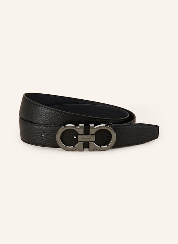 FERRAGAMO Ledergürtel SCHWARZ/ DUNKELBLAU