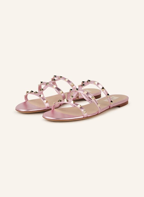 VALENTINO GARAVANI Pantoletten ROCKSTUD mit Nieten ROSA/ GOLD