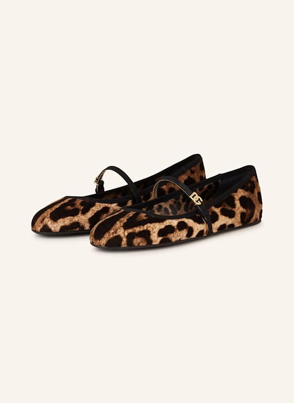 DOLCE & GABBANA Mary-Jane-Ballerinas BEIGE/ HELLBRAUN/ SCHWARZ