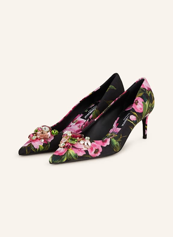 DOLCE & GABBANA Pumps mit Schmucksteinen PINK/ GRÜN/ SCHWARZ