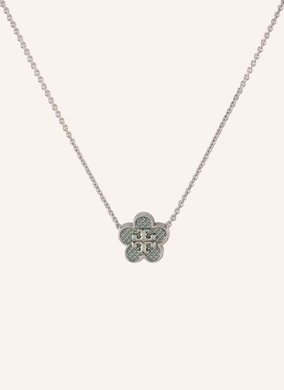 TORY BURCH Halskette GUILLOCHE SILBER/ HELLBLAU