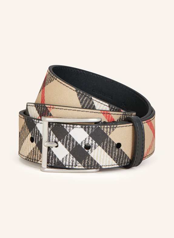 BURBERRY Ledergürtel SHIELD BEIGE/ SCHWARZ/ ROT