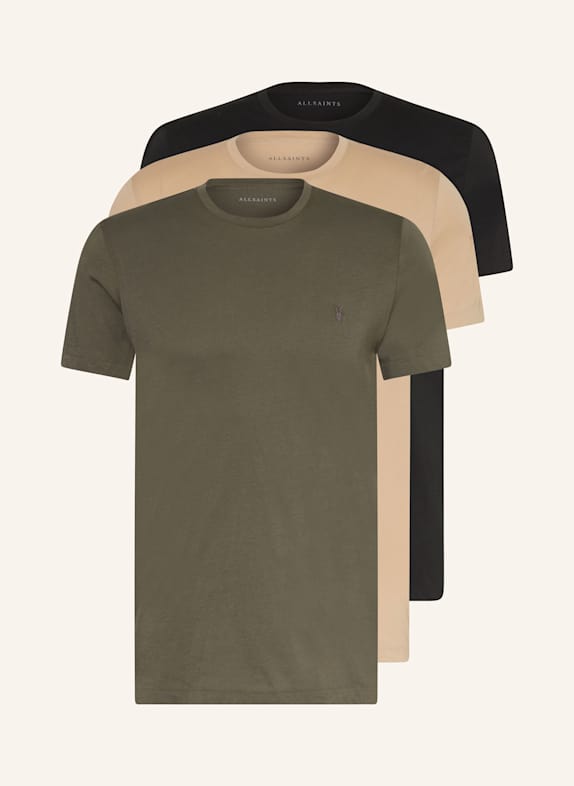 ALLSAINTS 3-pack T-shirts TONIC GREEN/ BLACK/ LIGHT BROWN