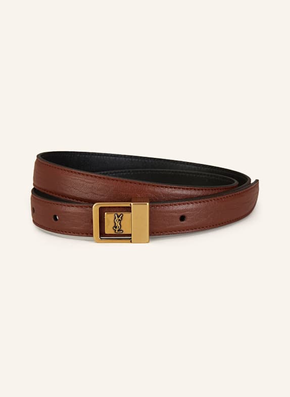SAINT LAURENT Ledergürtel LA 66 BRAUN/ KHAKI