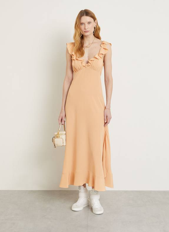 Chloé Silk dress with frills LIGHT BROWN