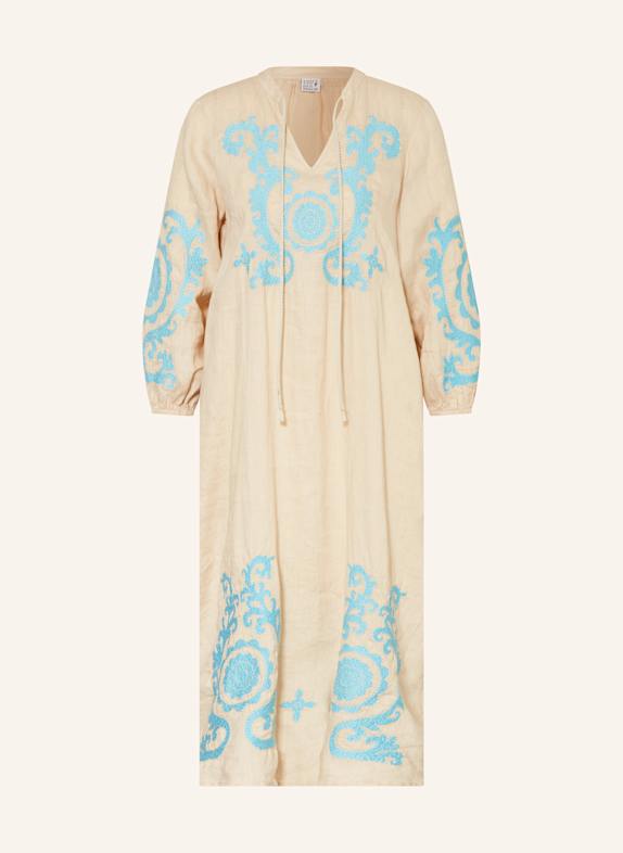 Emily VAN DEN BERGH Leinenkleid mit 3/4-Arm BEIGE/ TÜRKIS