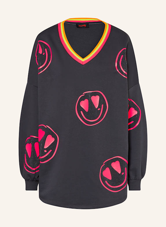 miss goodlife HAPPY FACE sweatshirt with gemstones DARK GRAY/ NEON PINK/ NEON ORANGE