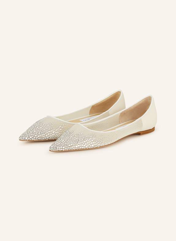 JIMMY CHOO Ballerinas mit Schmucksteinen WEISS