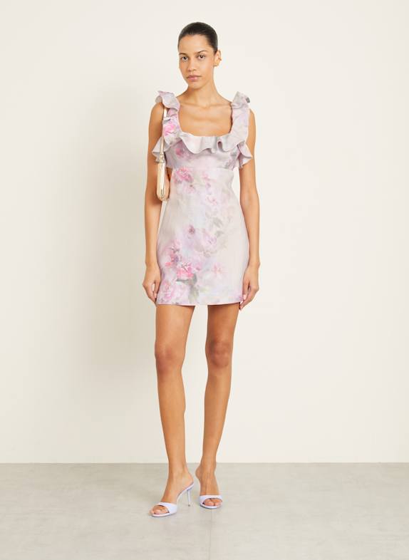 ZIMMERMANN Linen dress CRUSH with frills PINK/ FUCHSIA/ GREEN