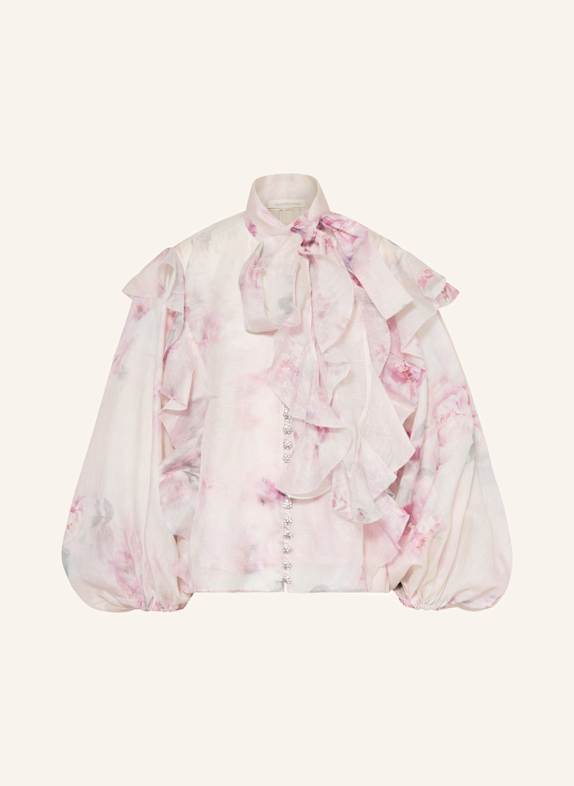 ZIMMERMANN Bluse CRUSH mit abnehmbarer Schluppe und Rüschen ROSA/ HELLGRÜN