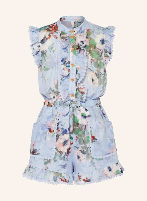 ZIMMERMANN Jumpsuit EVERLEY mit Rüschen HELLBLAU/ HELLROSA/ GRÜN