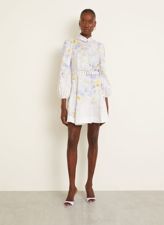 ZIMMERMANN Linen dress CRUSH with decorative beads WHITE/ PURPLE/ YELLOW
