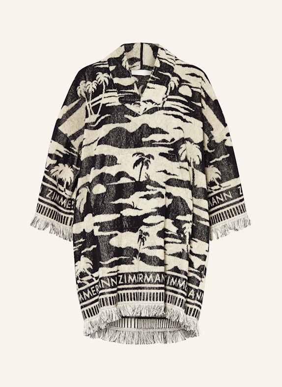 ZIMMERMANN MAXINE terry cloth beach dress with 3/4 sleeves BLACK/ CREAM