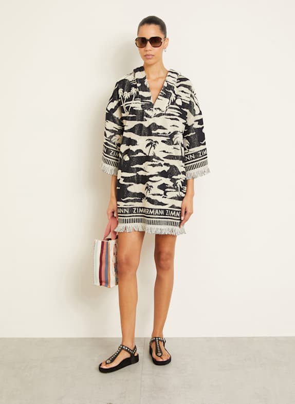 ZIMMERMANN Plážové šaty MAXINE z froté s 3/4 rukávem ČERNÁ / KRÉMOVÁ
