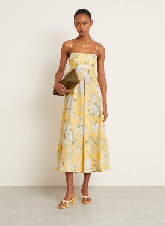 ZIMMERMANN Linen dress ACACIA YELLOW/ WHITE/ GREEN