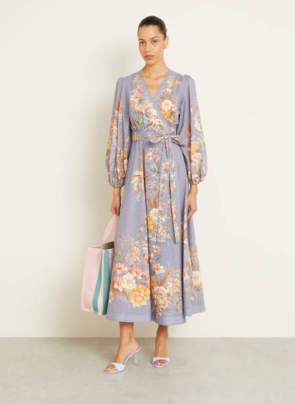 ZIMMERMANN Wrap dress TALLOW BLUE GRAY/ YELLOW/ GREEN