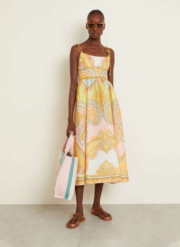 ZIMMERMANN Sukienka z lnu MAXINE JASNOZIELONY / POMARAŃCZOWY / MOCNORÓŻOWY